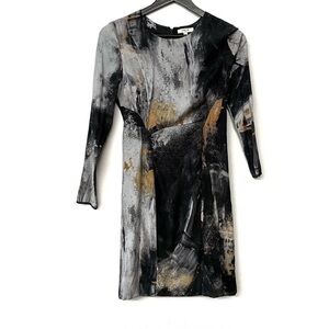 Helmut Lang Silk Powder Abstract Paint Print Mini Dress Size 10 Multicolor
